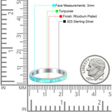 Full Eternity Stackable 3mm Wedding Band Turquoise 925 Sterling Silver