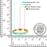 Full Eternity Stackable 3mm Wedding Band Turquoise 925 Sterling Silver