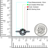 Moon Phases Ring 10mm Oxidized Round Lab Created Opal 925 Sterling Silver