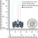 Oval 16mm Lab Created Blue Opal Flying Bat Oxidized Ring 925 Sterling Silver