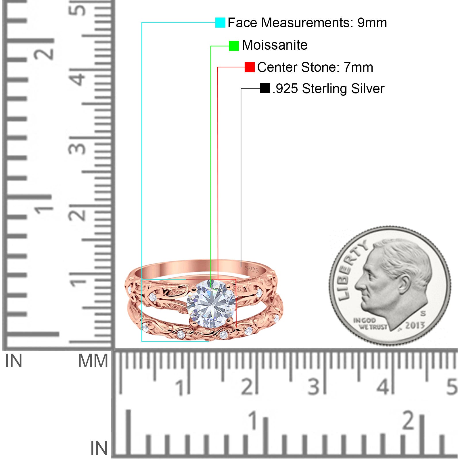 Two Piece Round Natural Stone Bridal Ring