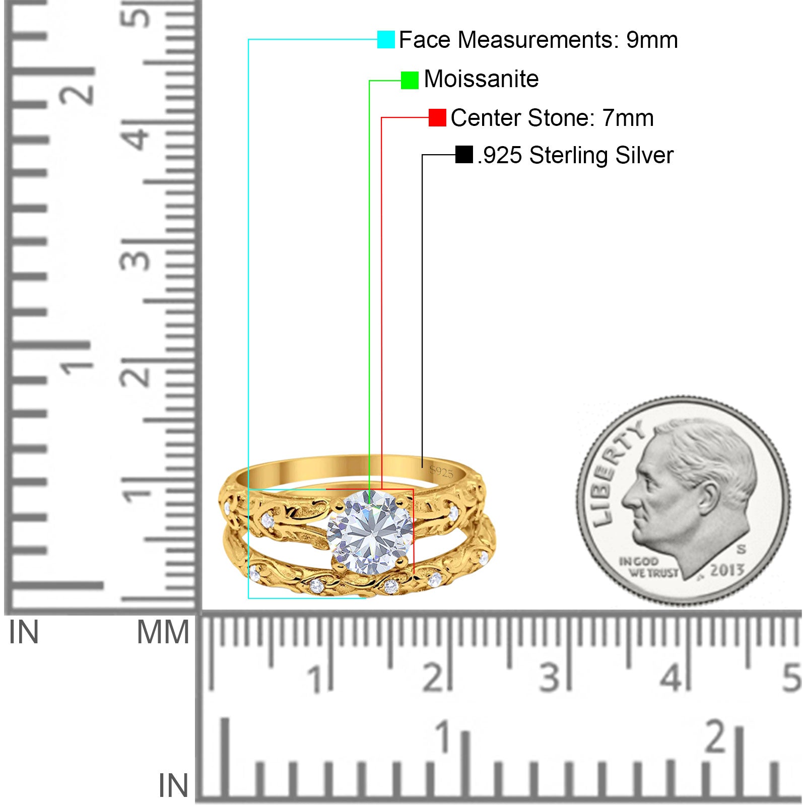 Two Piece Round Natural Stone Bridal Ring