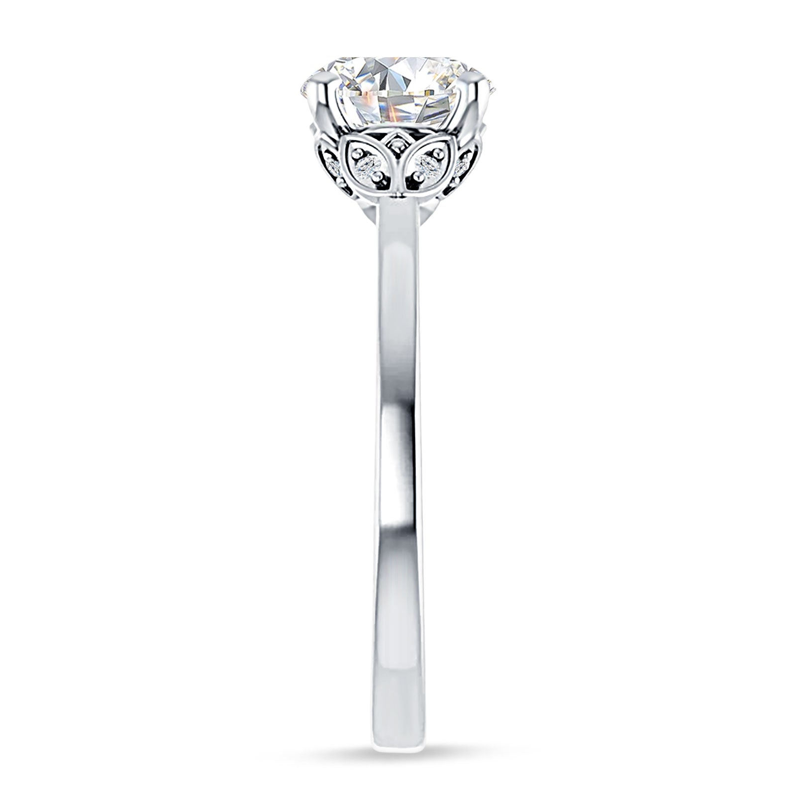 14K Gold IGI Certified Round 1 Carat Lab Grown Diamond Leaf Floral Ring