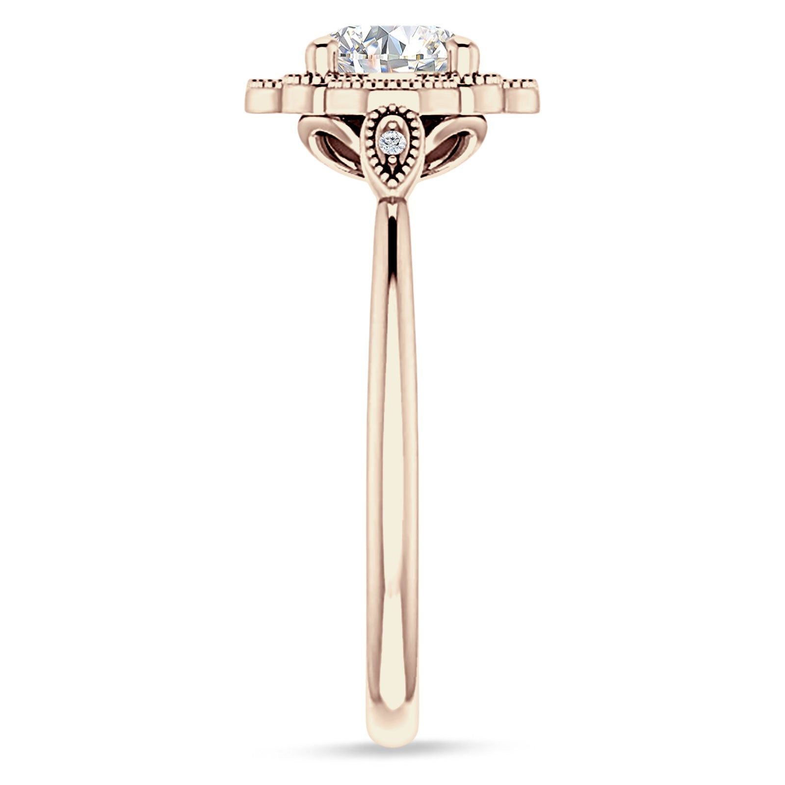 18K Gold IGI Certified Round 1 Carat Lab Grown Diamond Art Deco Floral Beaded Ring