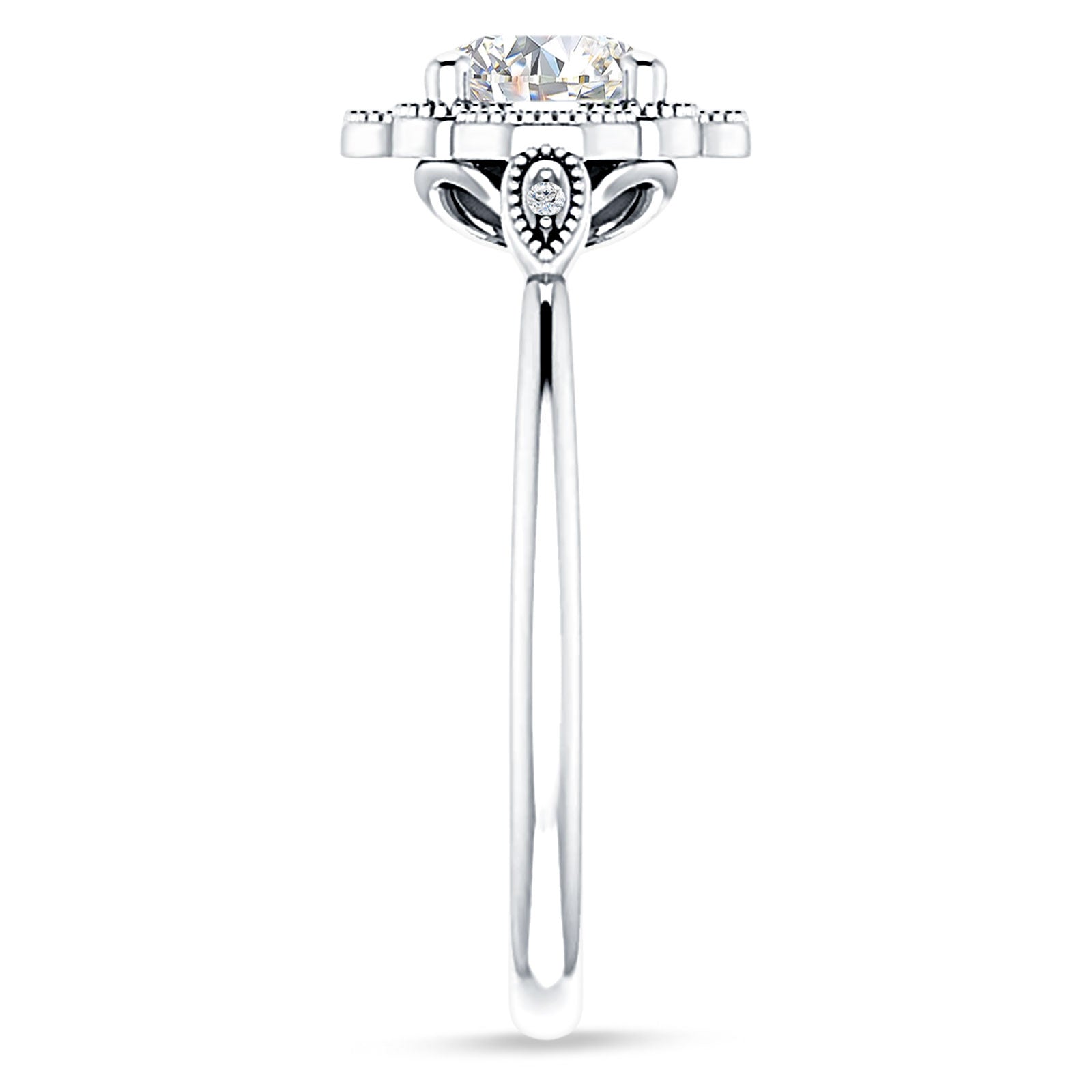 18K Gold IGI Certified Round 2 Carat Lab Grown Diamond Art Deco Floral Beaded Ring