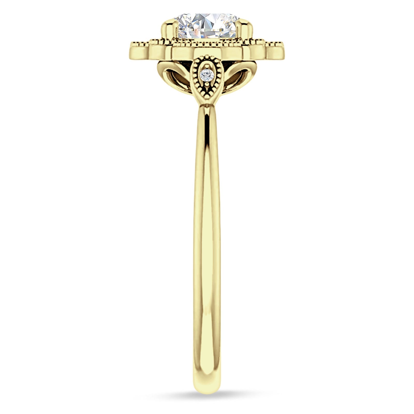 18K Gold IGI Certified Round 3 Carat Lab Grown Diamond Art Deco Floral Beaded Ring