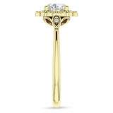 18K Gold IGI Certified Round 1 Carat Lab Grown Diamond Art Deco Floral Beaded Ring