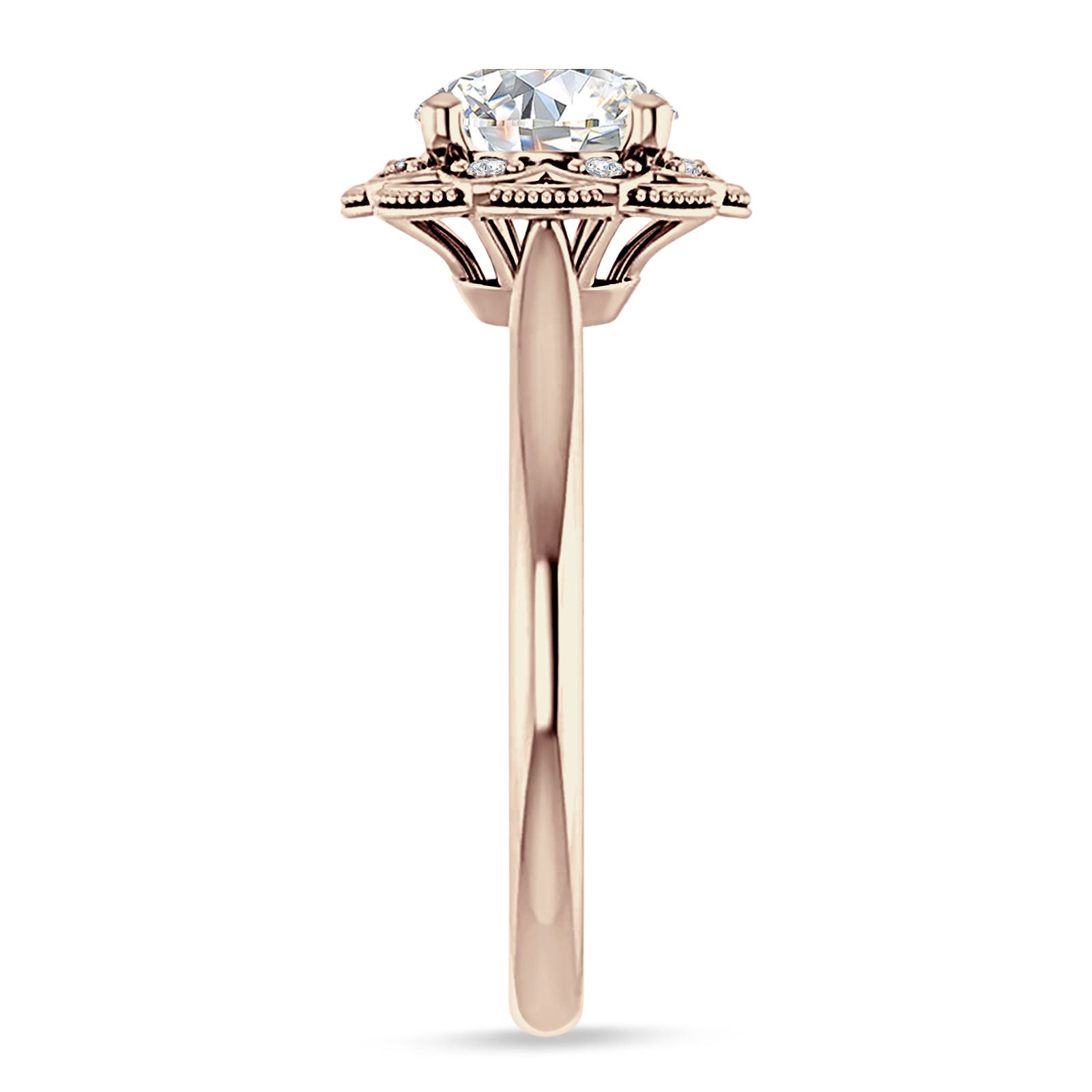 14K Gold IGI Certified Round 1 Carat Lab Grown Diamond Art Deco Floral Ring