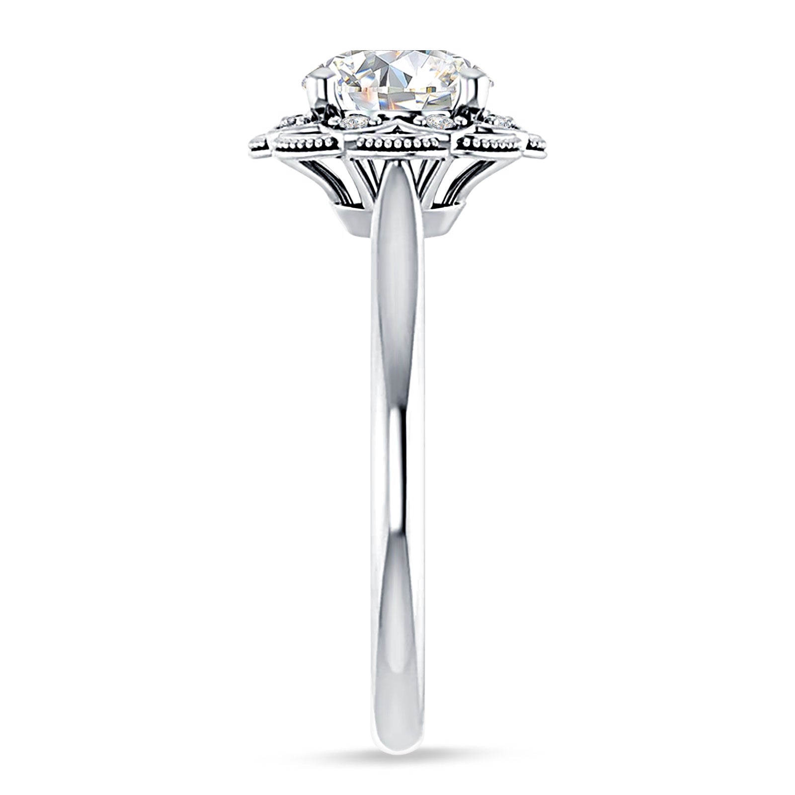 14K Gold IGI Certified Round 3 Carat Lab Grown Diamond Art Deco Floral Ring