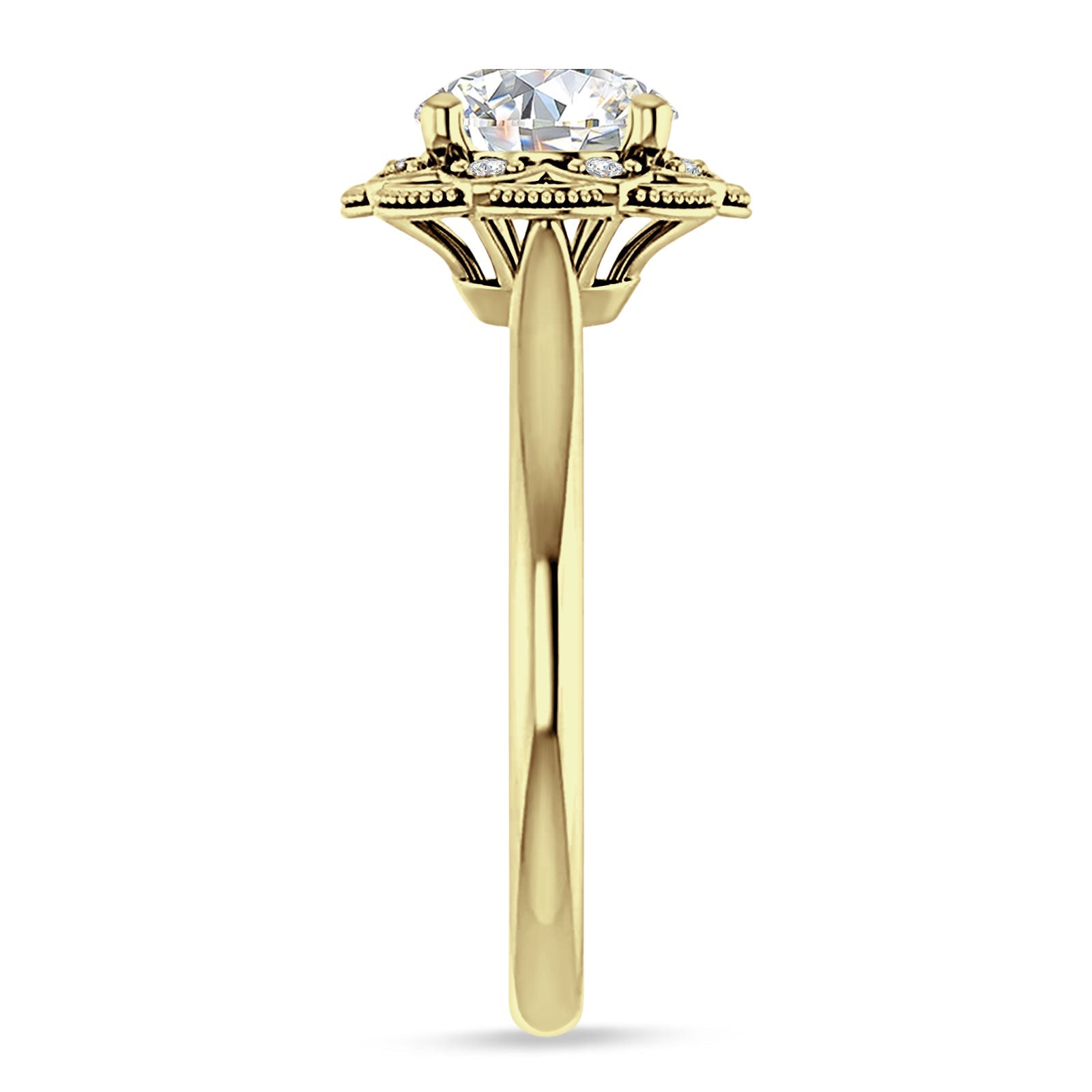 14K Gold IGI Certified Round 1 Carat Lab Grown Diamond Art Deco Floral Ring