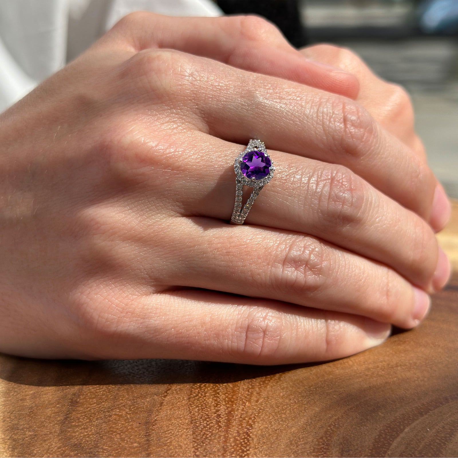 Round Halo Split Shank Gold Ring