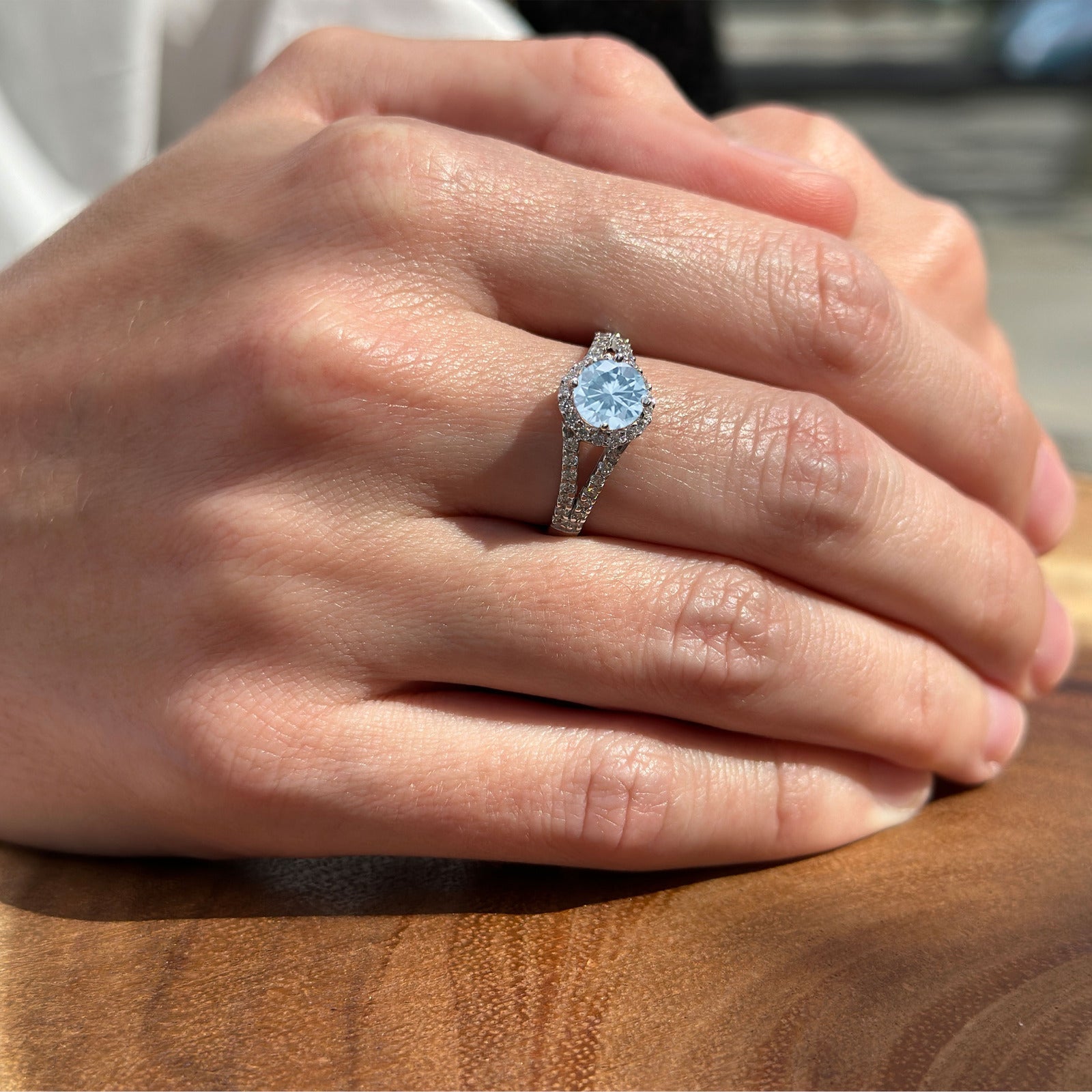 Round Halo Split Shank Gold Ring