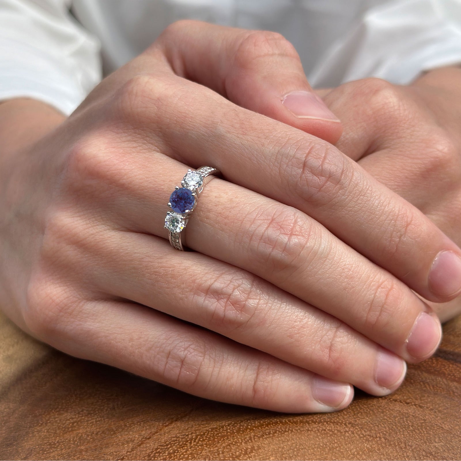 Three Stone Round Gold Ring
