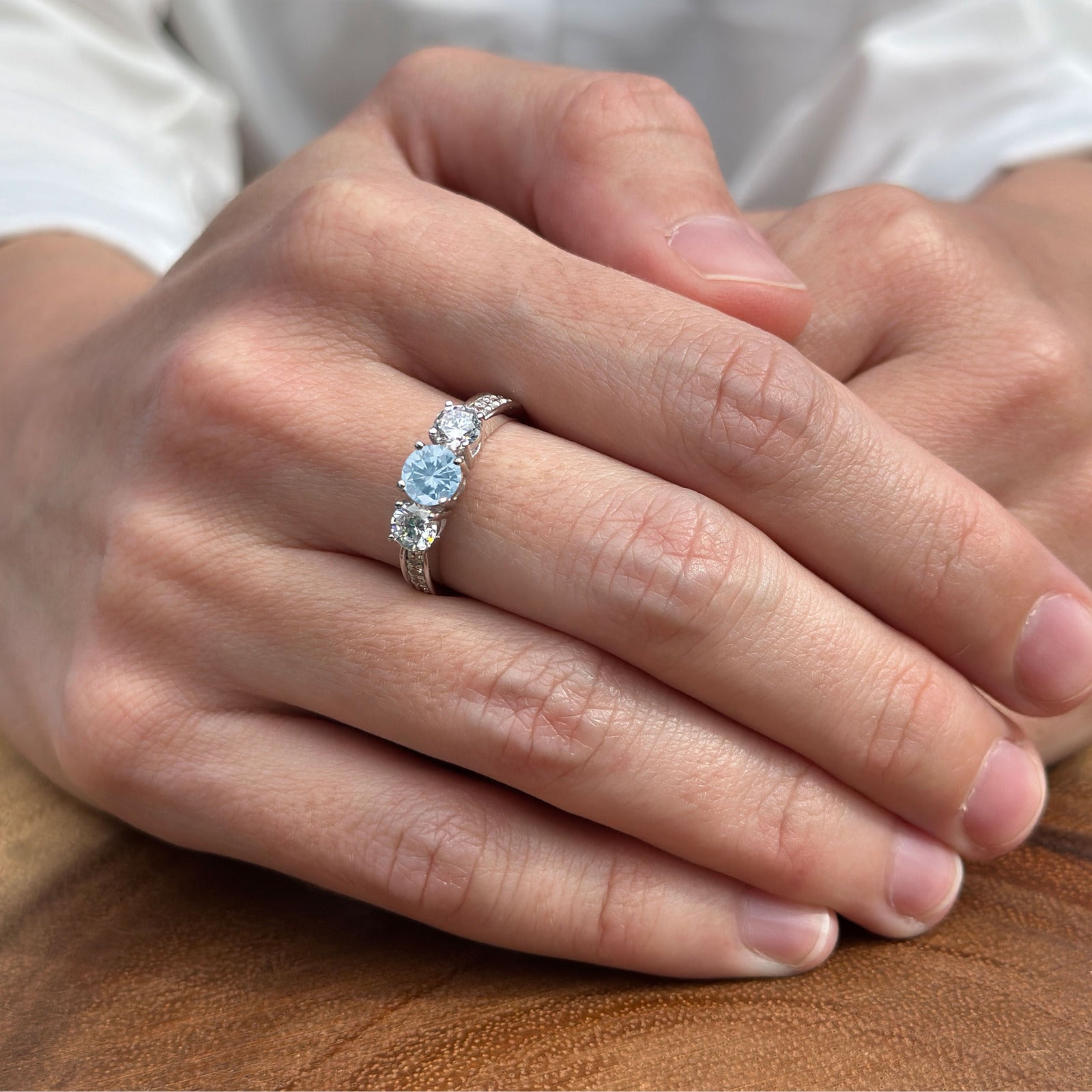 Three Stone Round Gold Ring