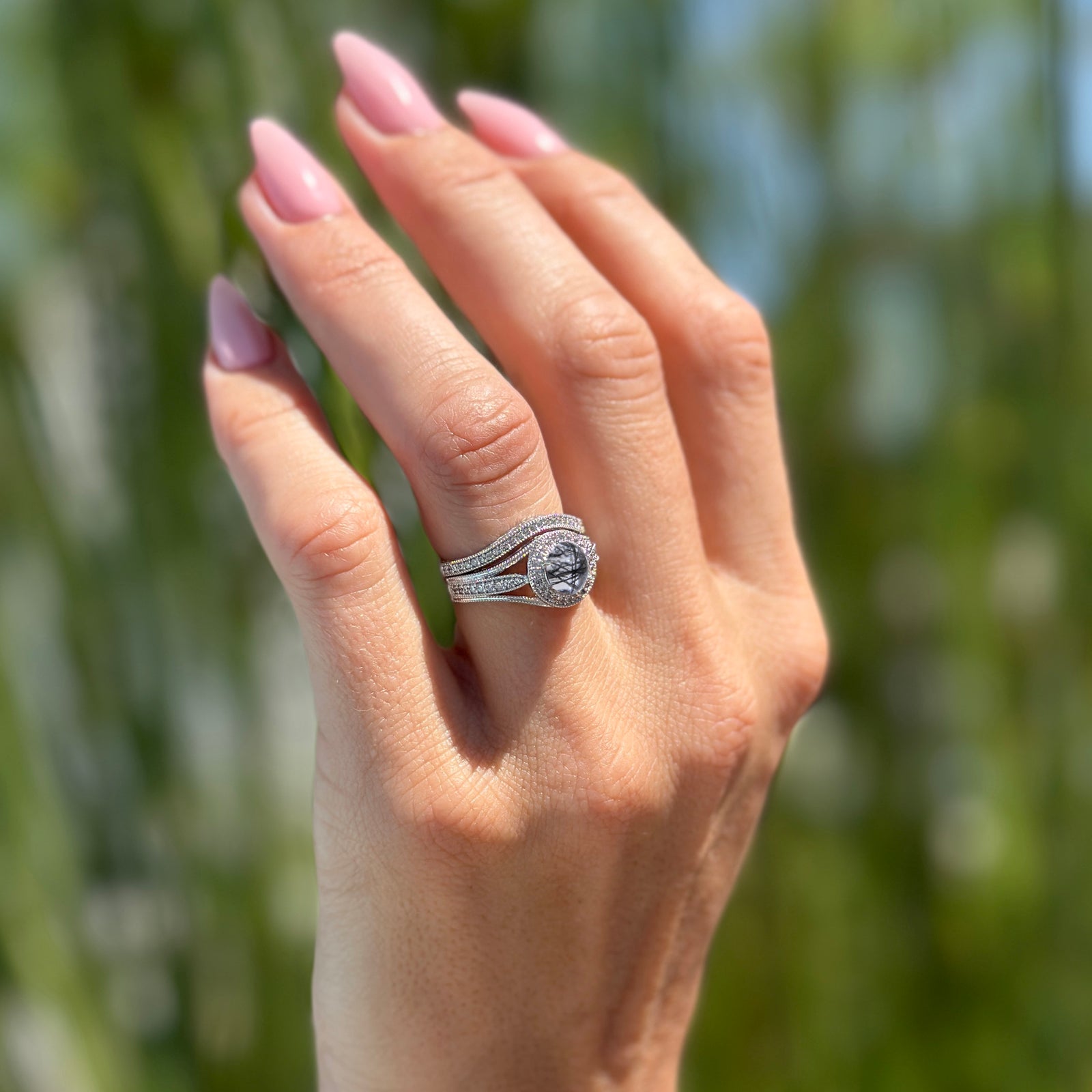 Two Piece Round Halo Split Shank Bridal Gold Ring