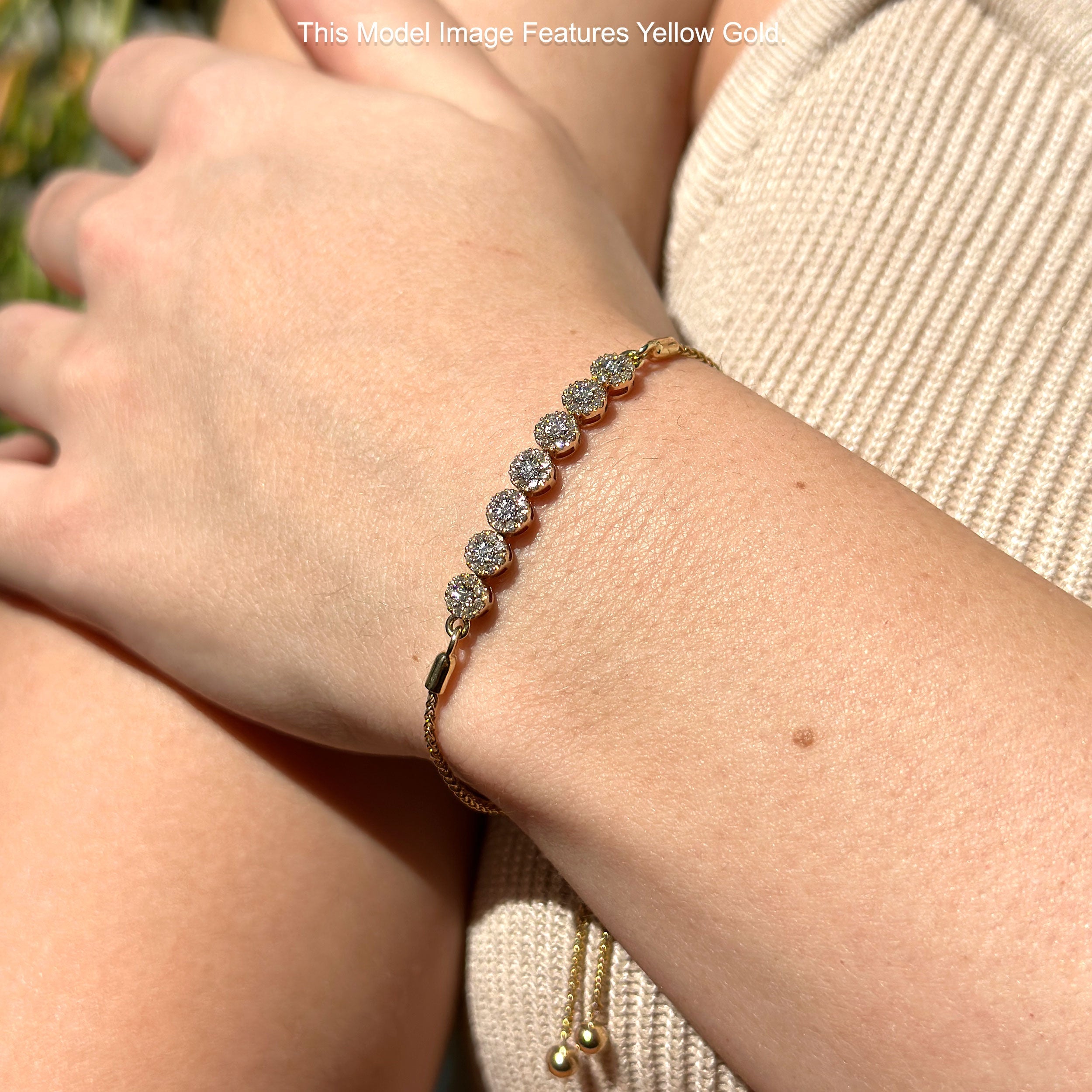 14K Gold 9 Twist Rope Chain Round Natural Diamond Adjustable Bracelet