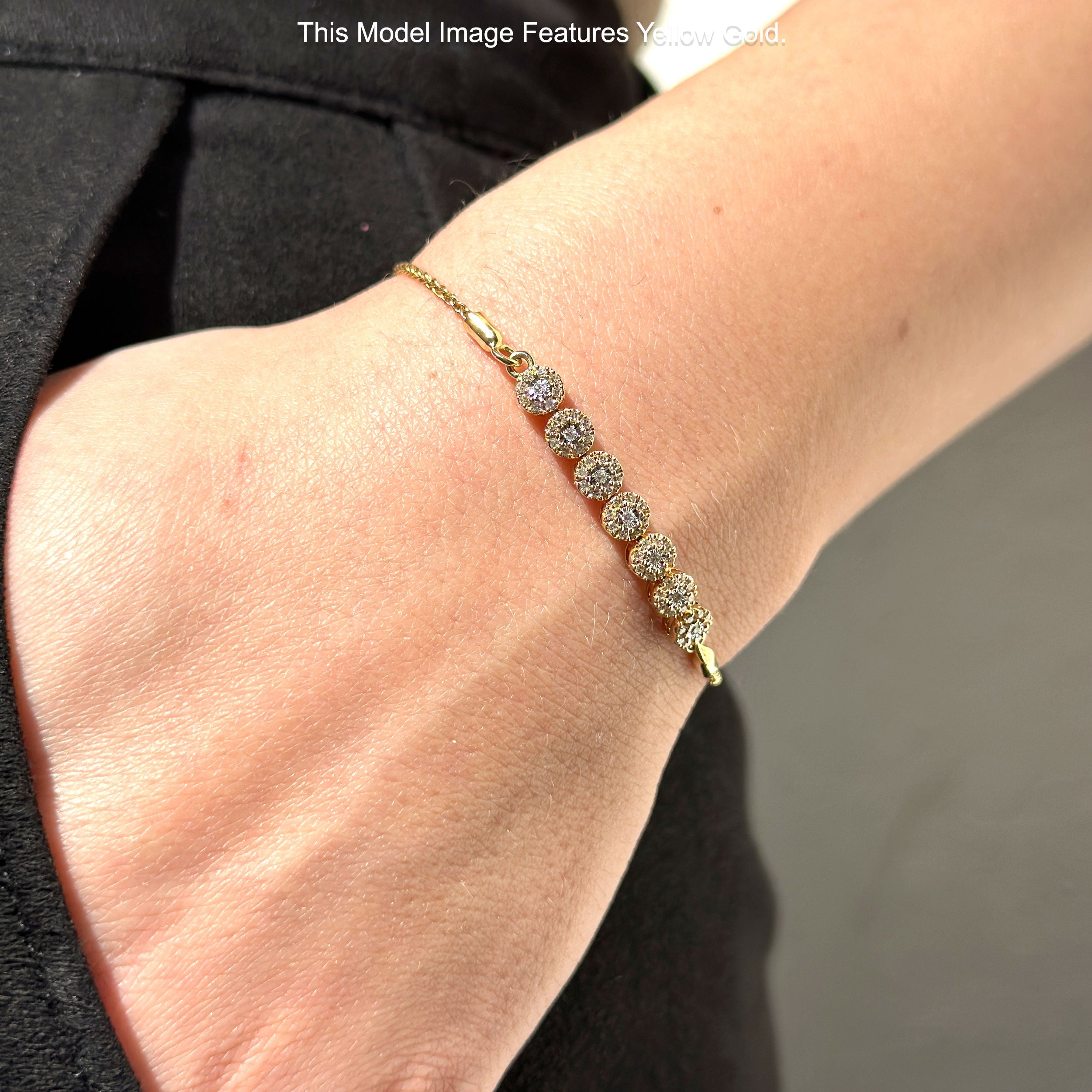 14K Gold 9 Twist Rope Chain Round Natural Diamond Adjustable Bracelet