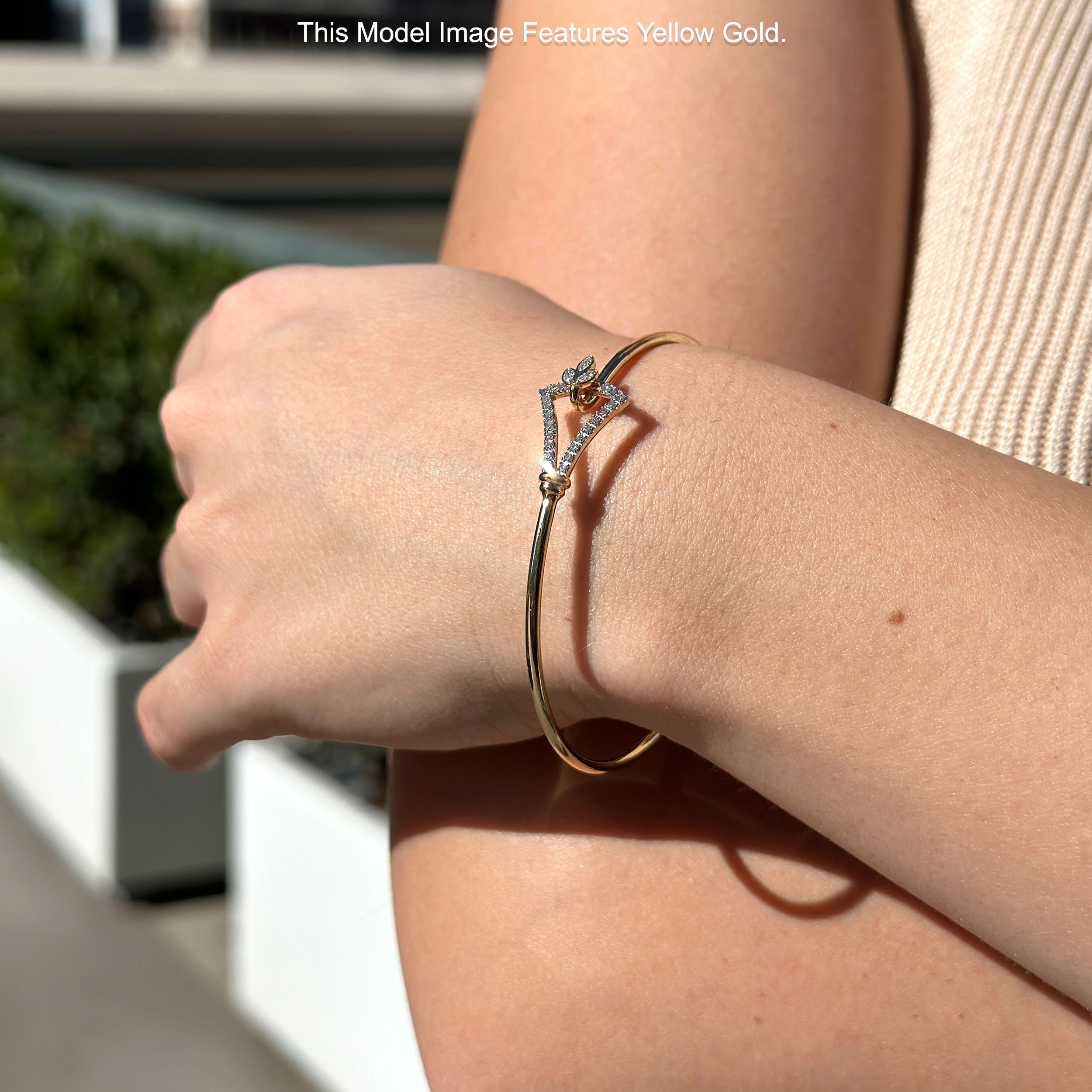 14K Gold 2.11mm Inter Quartet Bangle Bracelet Round Natural Diamond