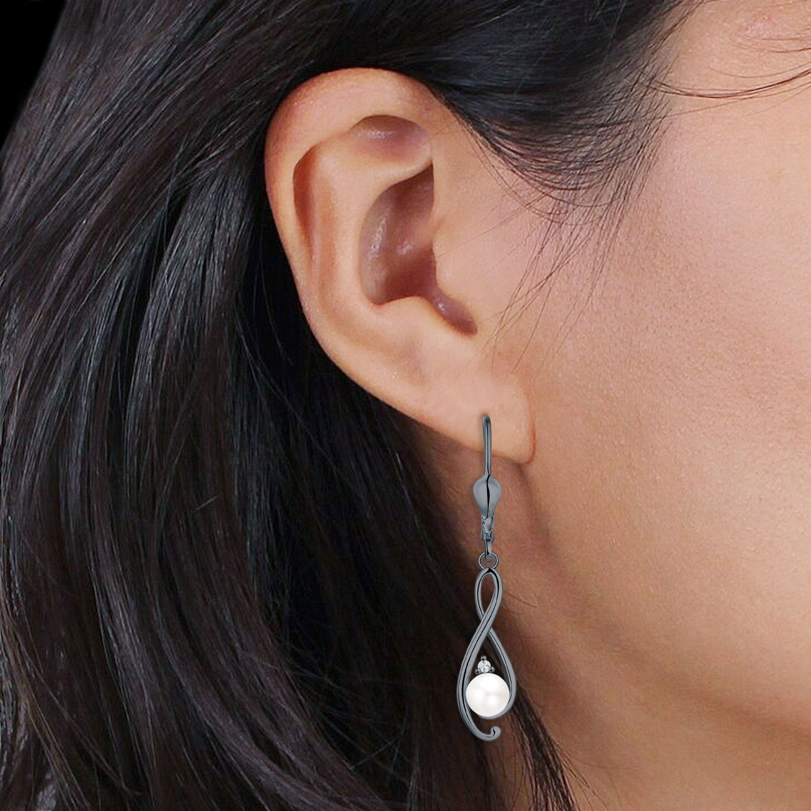 Music Note Infinity Style Leverback Earring Cubic Zirconia 925 Sterling Silver