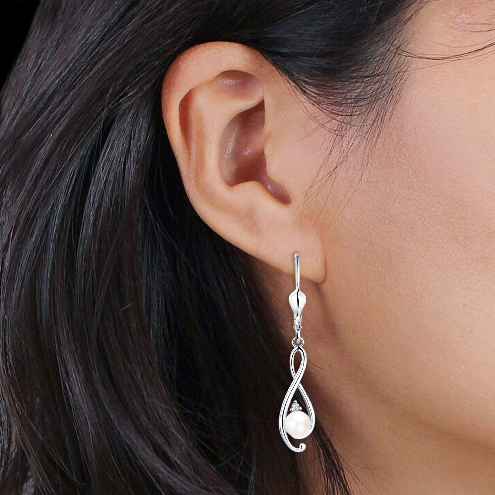 Music Note Infinity Style Leverback Earring Cubic Zirconia 925 Sterling Silver