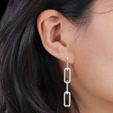 Paperclip Interlocking Oblong Oval Stud Earring Cubic Zirconia 925 Sterling Silver