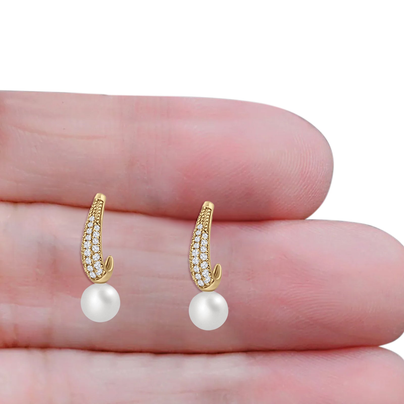 Pearl & CZ Oblong Stud Earrings