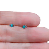 Eyelashes Eye Stud Earring 4.8mm Lab Created Opal Oxidized 925 Sterling Silver