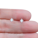 Floral Oval Stud Earring Lab Created White Opal  925 Sterling Silver