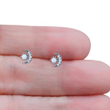 Moon & Star 8.4mm Stud Earring Lab Created White Opal 925 Sterling Silver