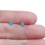 Pear Teardrop Stud Earring 7mm Lab Created Opal 925 Sterling Silver