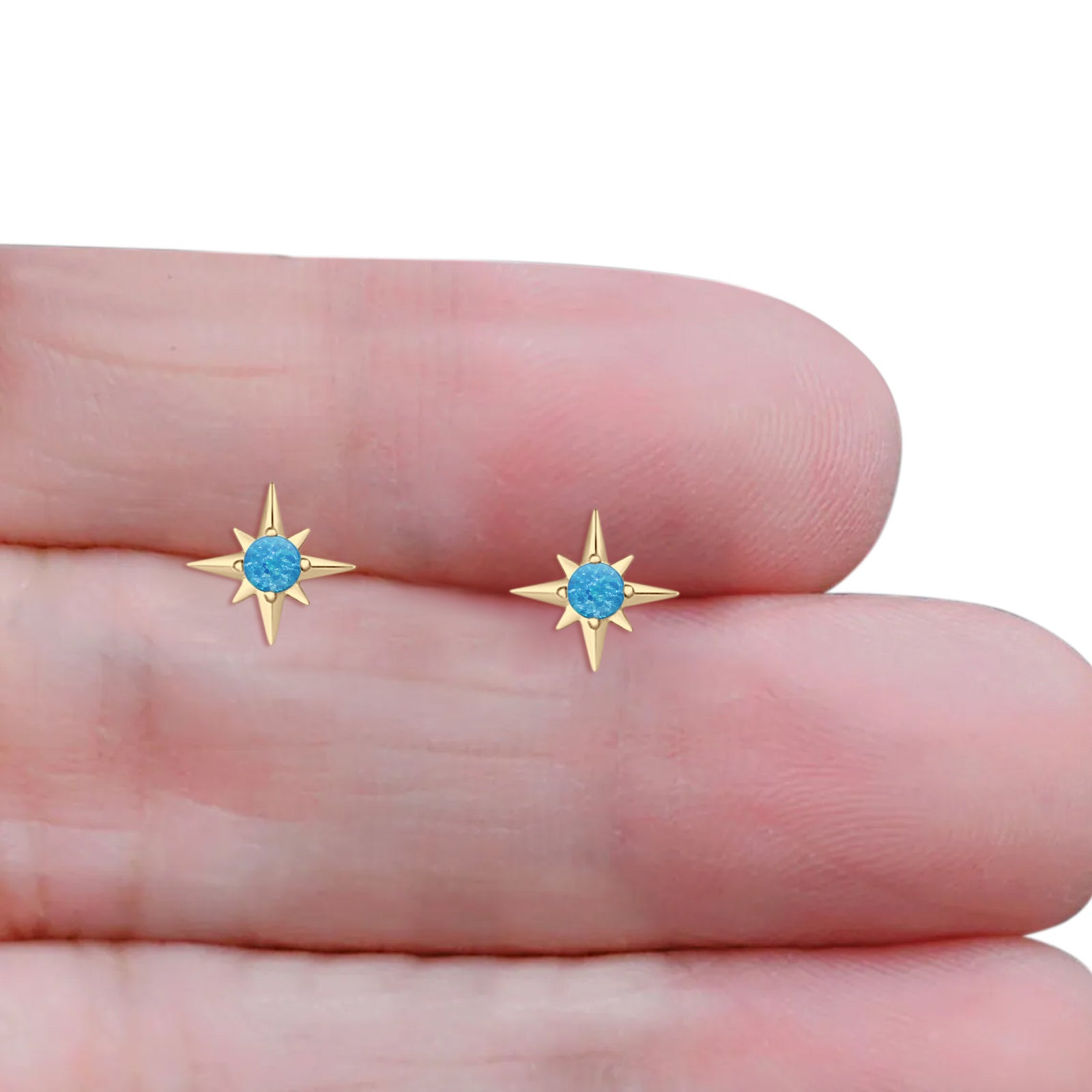 Minimalist 9.6mm Star Stud Earring Lab Created Opal 925 Sterling Silver
