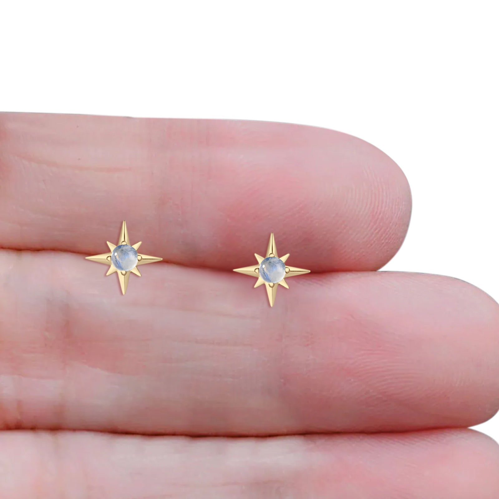 Minimalist 9.6mm Star Stud Earring Lab Created Opal 925 Sterling Silver
