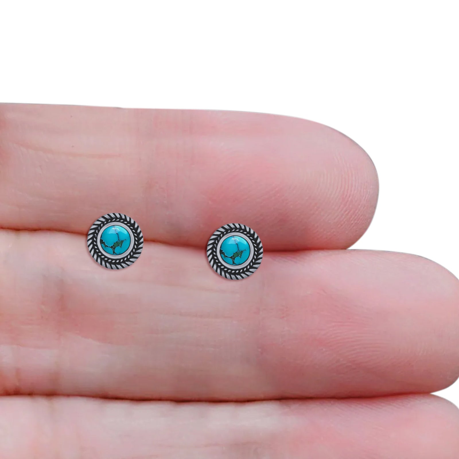 Round 8mm Lab Created Opal Twisted Rope Stud Earring 925 Sterling Silver