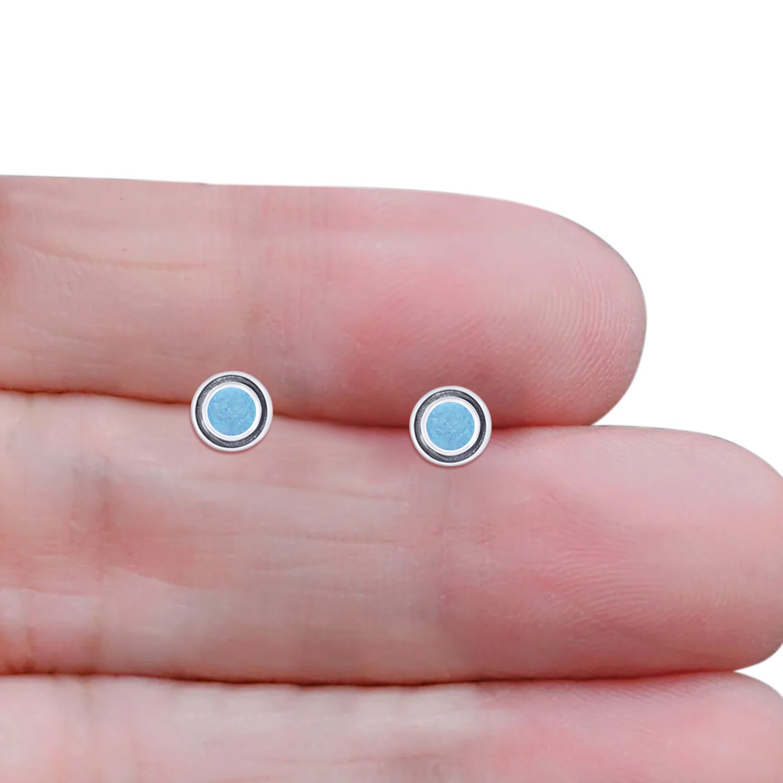Minimalist 6.8mm Lab Created Opal Bali Stud Earring  925 Sterling Silver