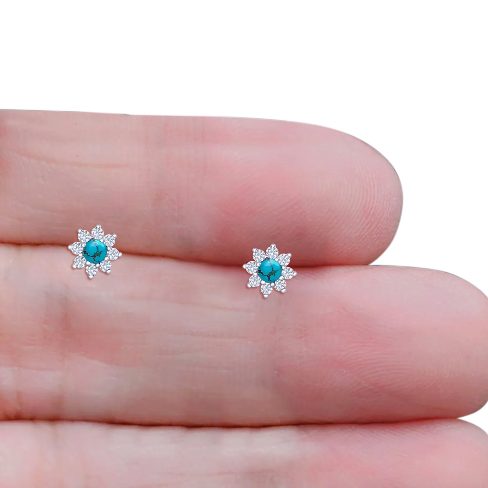 Flower Stud Earring Lab Created Opal & Cubic Zirconia 925 Sterling Silver
