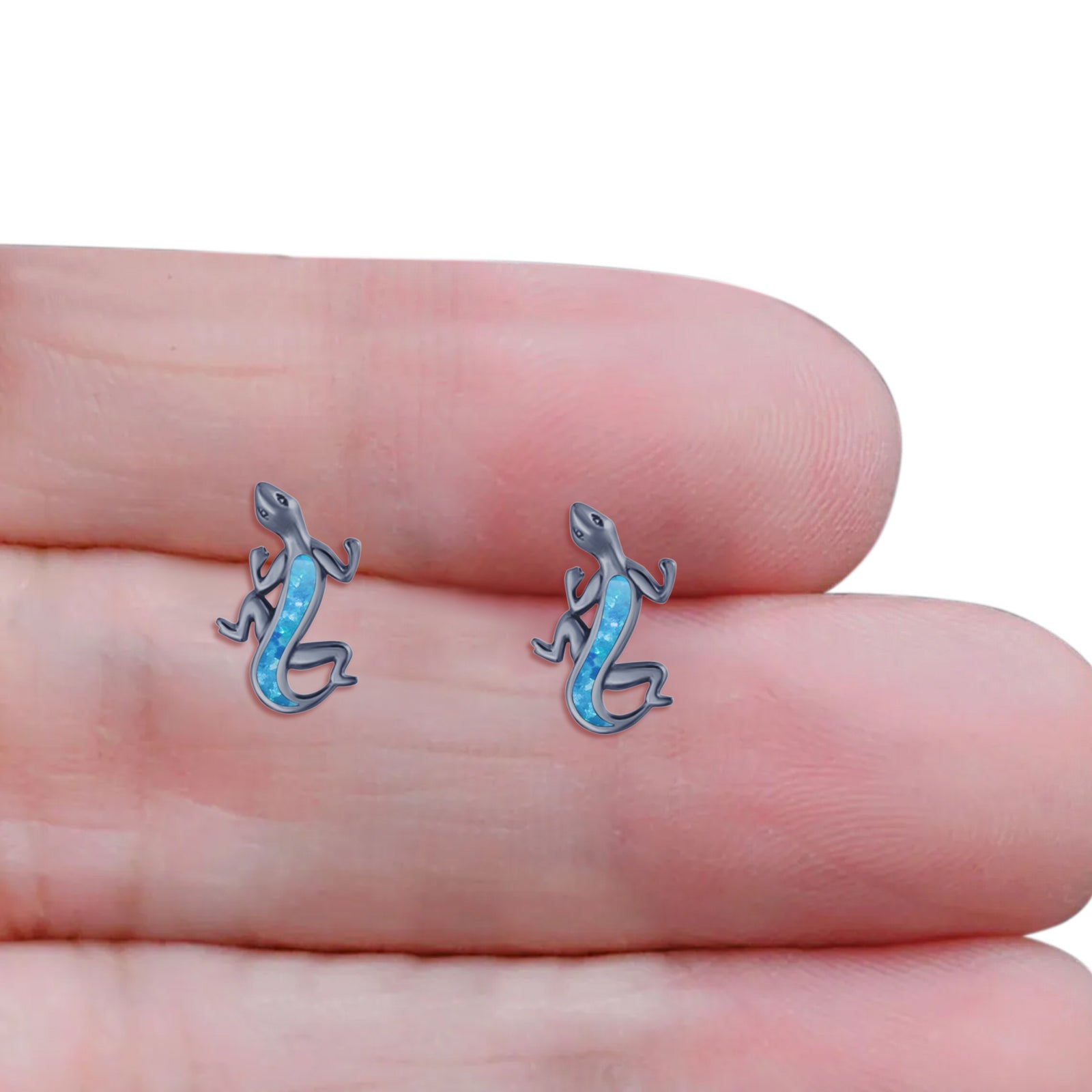 Lizard Stud Earring 13.7mm Lab Created Opal 925 Sterling Silver
