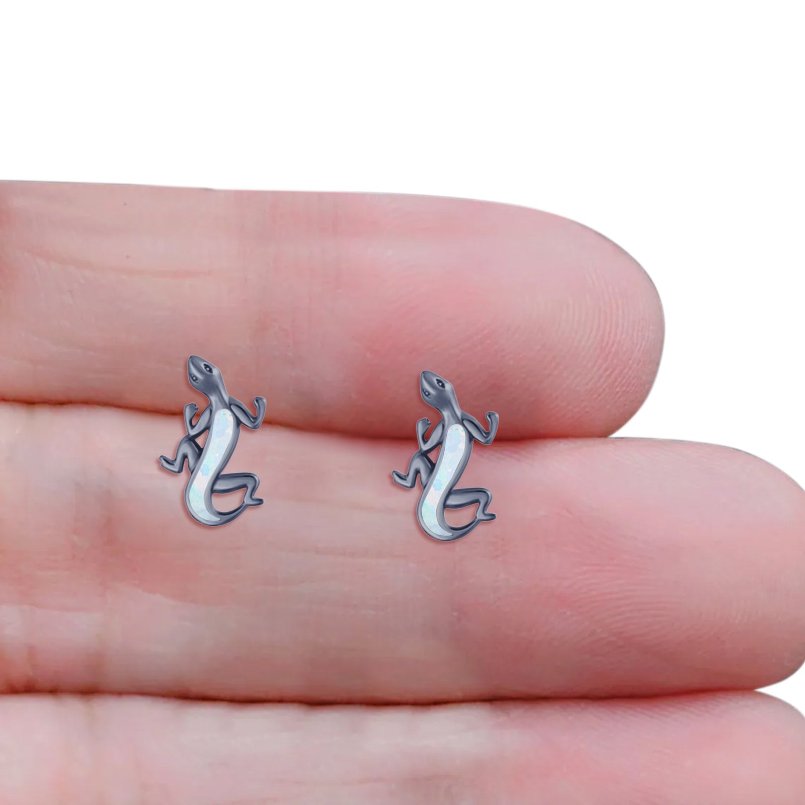 Lizard Stud Earring 13.7mm Lab Created Opal 925 Sterling Silver