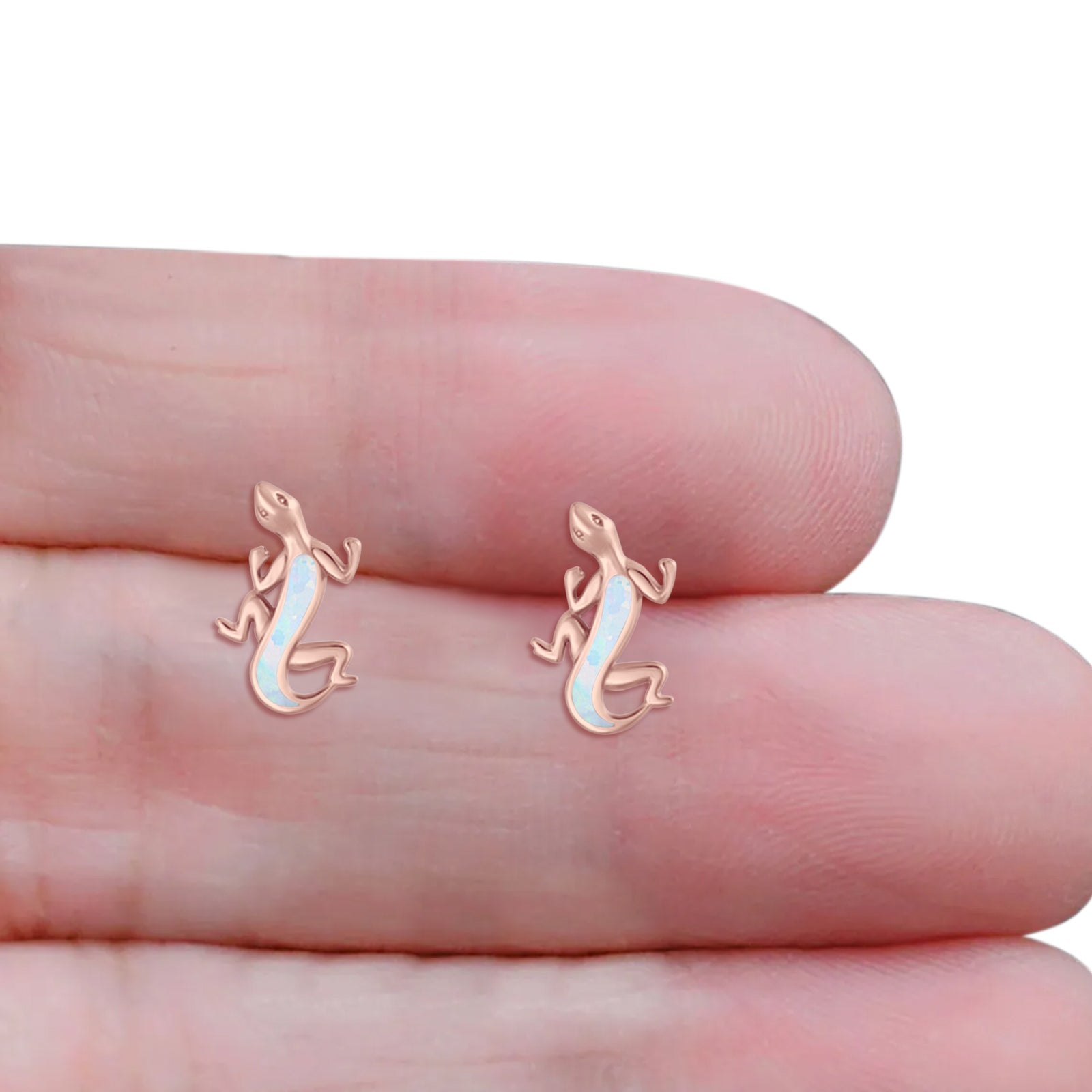 Lizard Stud Earring 13.7mm Lab Created Opal 925 Sterling Silver