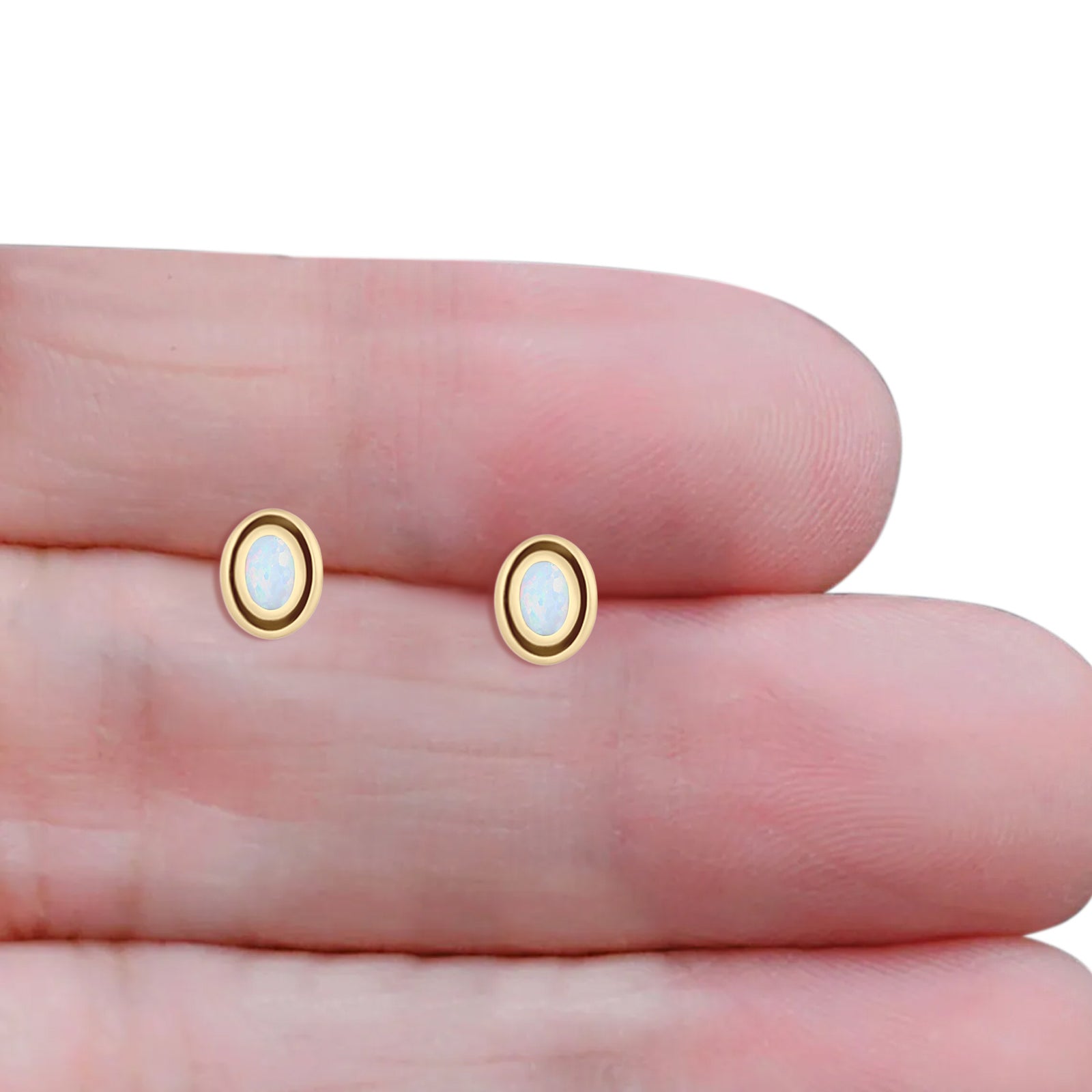 Oval Stud Earring 7.8mm Lab Created Opal Oxidized 925 Sterling Silver