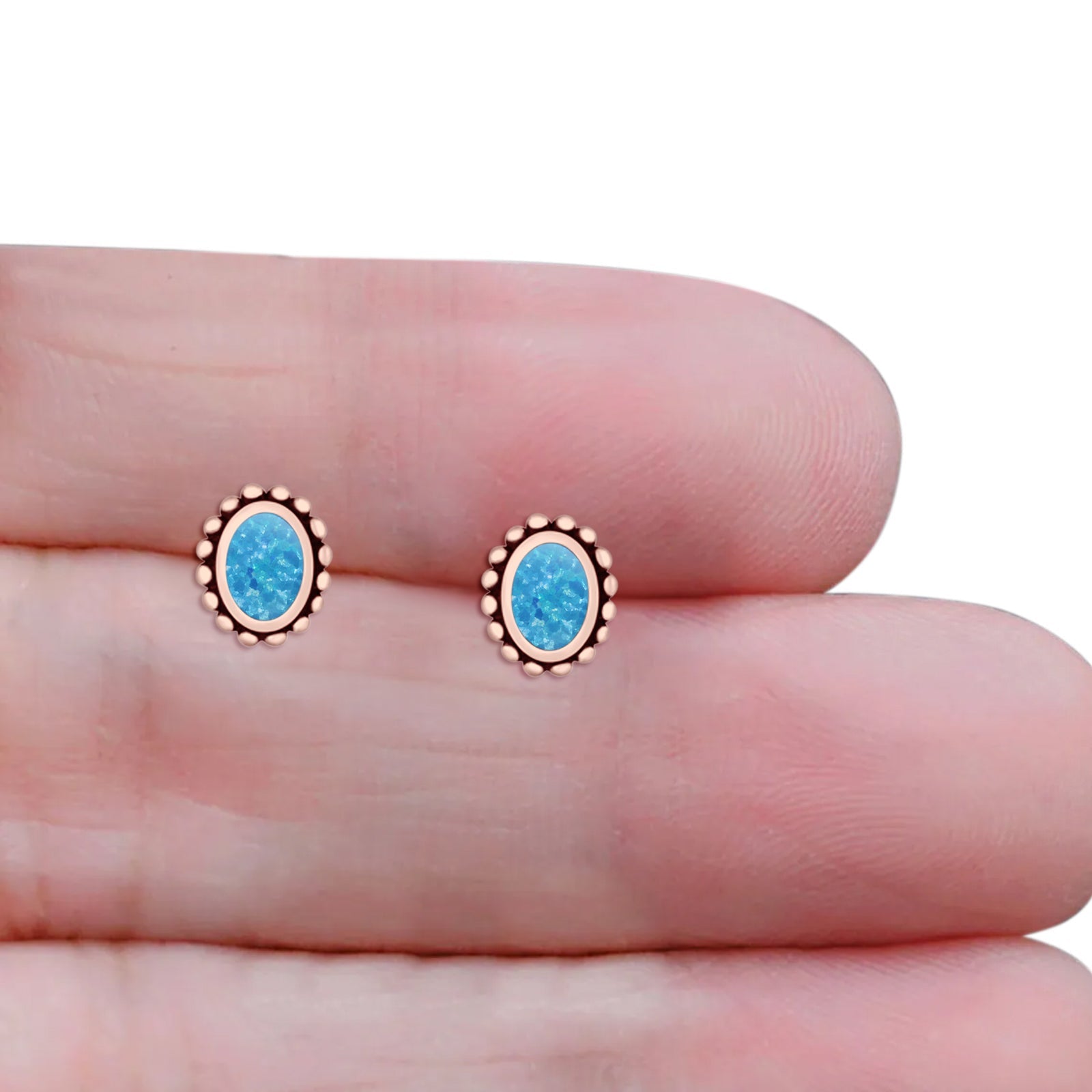 Oval 9.6mm Radiant Halo Stud Earring Lab Created Opal 925 Sterling Silver