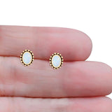 Oval 9.6mm Radiant Halo Stud Earring Lab Created Opal 925 Sterling Silver