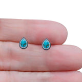 Pear Teardrop Twisted Rope Lab Created Opal Stud Earring Oxidized 925 Sterling Silver