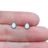 Pear Teardrop Twisted Rope Lab Created Opal Stud Earring Oxidized 925 Sterling Silver