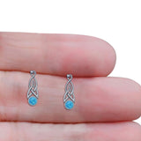 Round Lab Created Opal Trinity Dangle Fishhook Earring 925 Sterling Silver