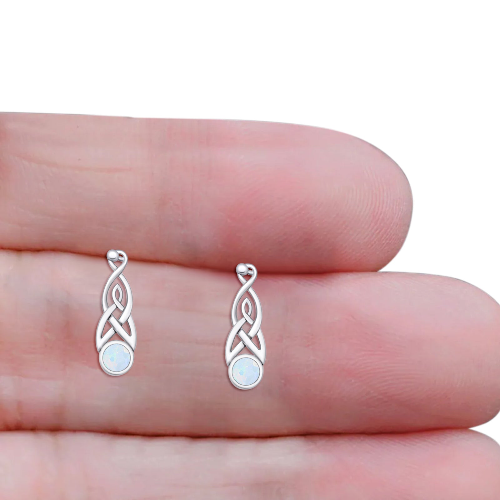 Round Lab Created Opal Trinity Dangle Fishhook Earring 925 Sterling Silver