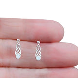 Round Lab Created Opal Trinity Dangle Fishhook Earring 925 Sterling Silver