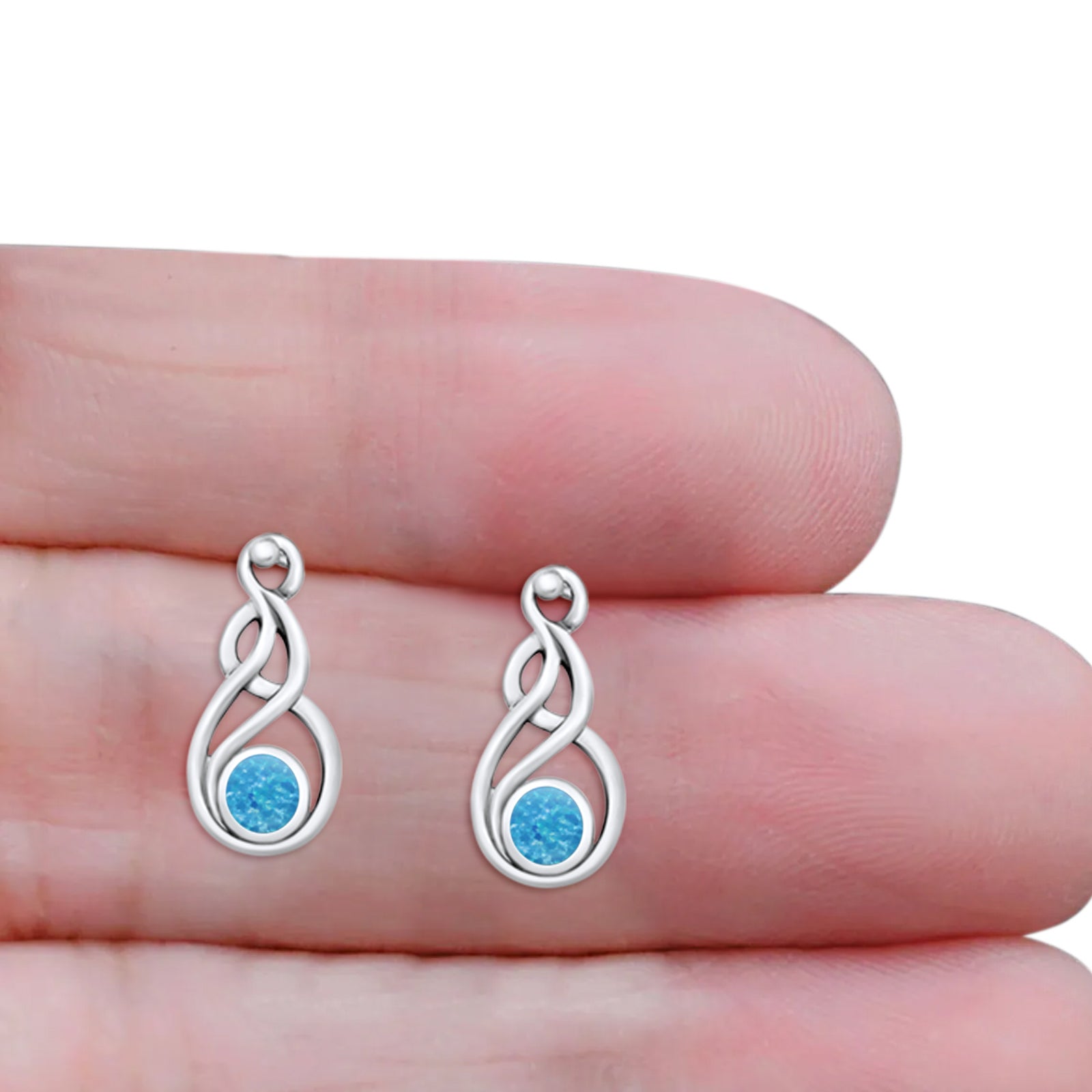 Round 21.5mm Twisted Loop Drop Fishhook Earring Oxidized Lab Created Opal 925 Sterling Silver