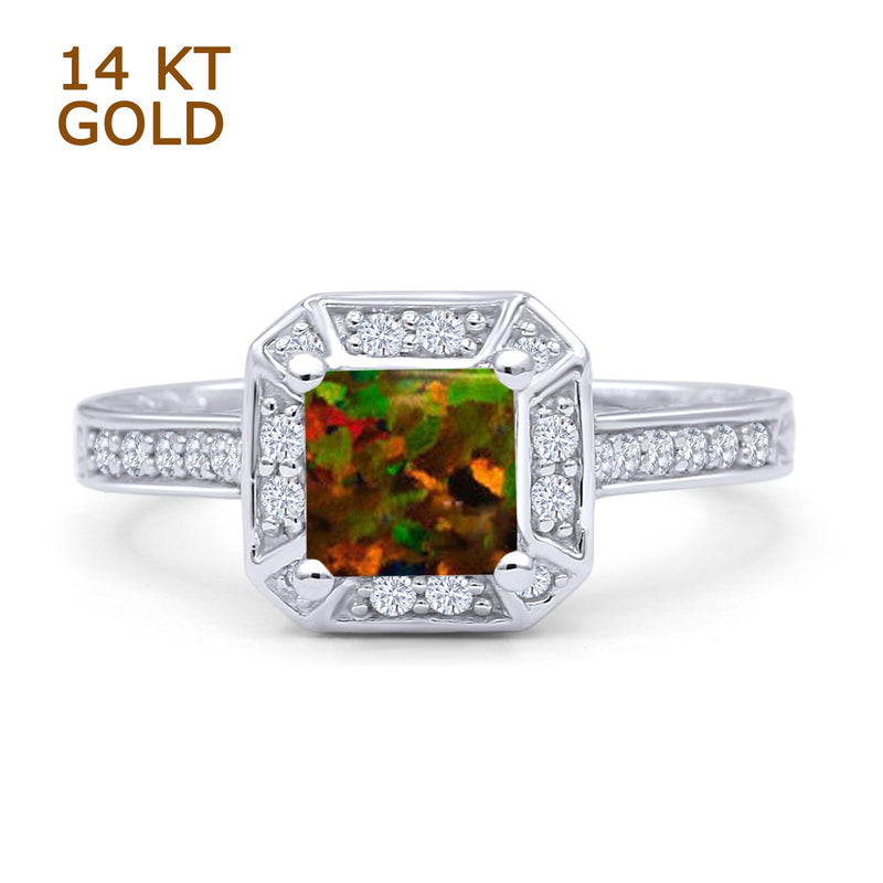 Princess Cut Halo Art Deco Gold Ring