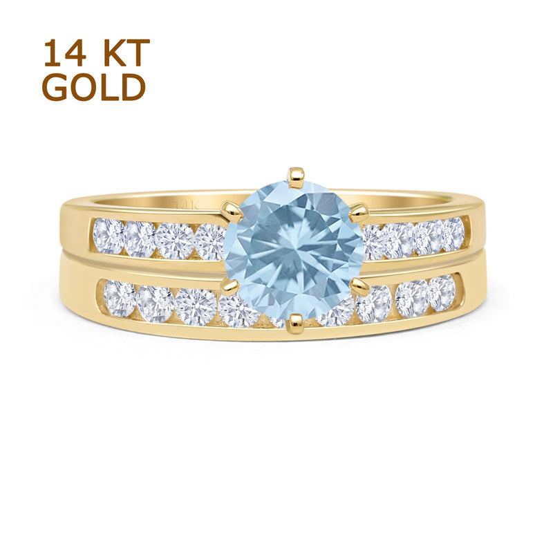 Two Piece Round Natural Aquamarine Cathedral Ring
