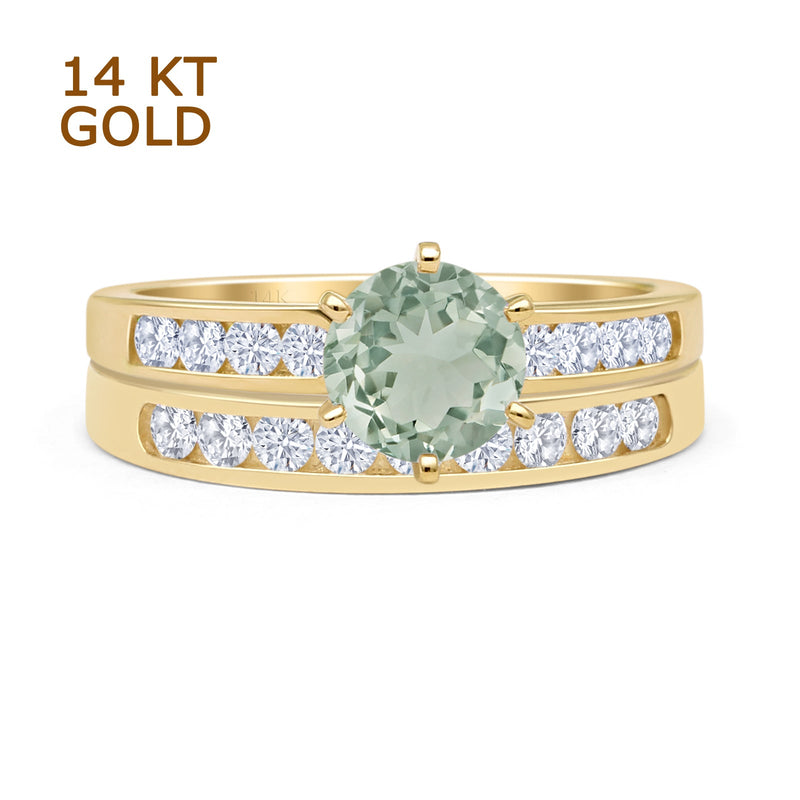 Two Piece Round Natural Green Amethyst Prasiolite Cathedral Ring